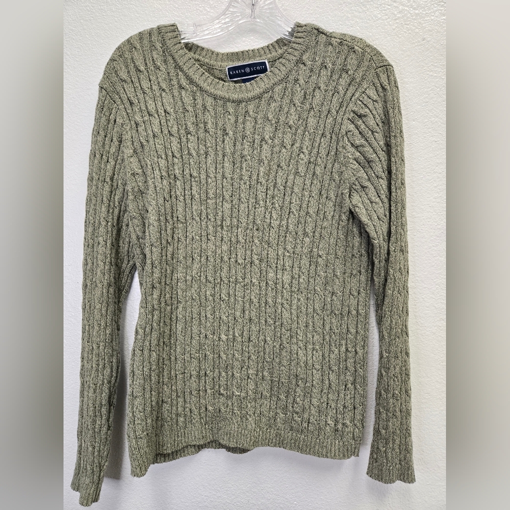 Karen Scott Women's Olive Cable Knit Sweater